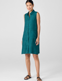 Washed Organic Linen Delave Classic Collar Sleeveless Dress