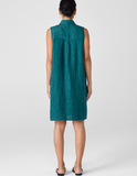Washed Organic Linen Delave Classic Collar Sleeveless Dress