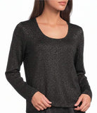 Wool Lurex Metallic Scoop Neck Long Sleeve Sweater