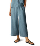 Puckered Linen Wide Ankle Pant w/ Drawstring