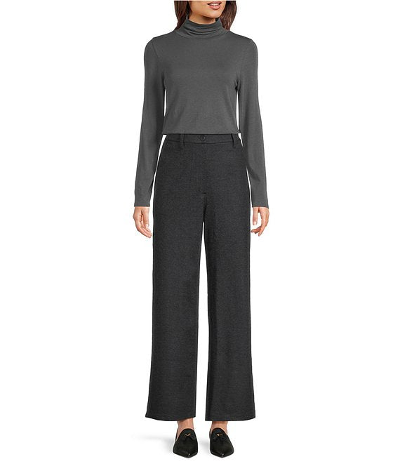 Melange Felted Wool Jersey Wide Full Length Trouser
