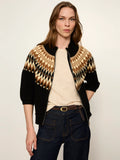 Fair Isle Front Zip Cotton Blend Cardigan