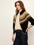 Fair Isle Front Zip Cotton Blend Cardigan