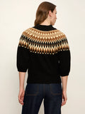 Fair Isle Front Zip Cotton Blend Cardigan