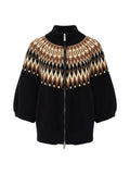 Fair Isle Front Zip Cotton Blend Cardigan