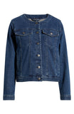 Cotton Stretch Denim Round Neck Jean Jacket