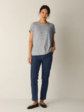 Striped Organic Linen Jersey Crew Neck Short Sleeve Tee