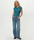 Crew Neck Power Shoulder Top