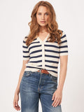 Cotton Cashmere Stripe V-Neck Cardi