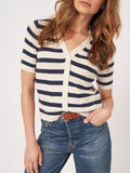 Cotton Cashmere Stripe V-Neck Cardi