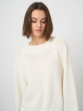 Cropped Cashmere-Cotton Sweater with Wide Rib Boat Neck