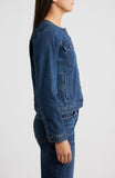 Cotton Stretch Denim Round Neck Jean Jacket