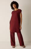 Organic Linen Stripe Jewel Neck Knee Length Dress