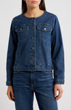 Cotton Stretch Denim Round Neck Jean Jacket