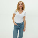 Nikki 1x1 Cotton Vneck Tee