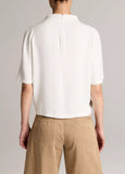 Draped Crepe Funnel-Neck Top