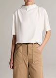 Draped Crepe Funnel-Neck Top