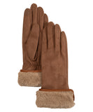 Stretch Suede Fold-up Faux Fur Cuff Gloves