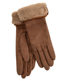 Stretch Suede Fold-up Faux Fur Cuff Gloves