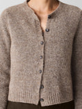 Mohair Plush Melange Crew Neck Cardigan