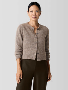 Mohair Plush Melange Crew Neck Cardigan