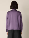 Stretch Silk Charmeuse High Collar Overlap Top