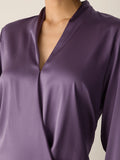 Stretch Silk Charmeuse High Collar Overlap Top