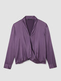 Stretch Silk Charmeuse High Collar Overlap Top