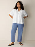 Organic Cotton Poplin Split Neck Top