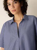 Striped Organic Cotton Poplin Split Neck Top