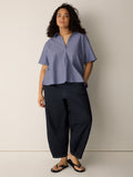 Striped Organic Cotton Poplin Split Neck Top