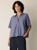 Striped Organic Cotton Poplin Split Neck Top