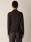 Sheer Cotton Blend Knit Funnel Neck Top
