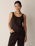 Sheer Cotton Blend Knit Scoop Neck Tank