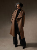Lustrous Wool Drape Neck Coat