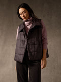 Eggshell Recycled Nylon High Collar Quilted Vest