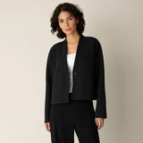 Textured Cotton Doubleknit High Collar Jacket