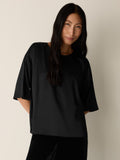 Stretch Silk Charmeuse Round Neck Top