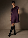 Crinkled Satin Round Neck Dress