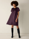 Crinkled Satin Round Neck Dress