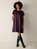 Crinkled Satin Round Neck Dress