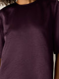 Textured Satin Round Neck Elbow-Sleeve Top
