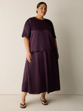 Textured Satin Round Neck Elbow-Sleeve Top