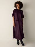 Textured Satin Round Neck Elbow-Sleeve Top