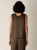 Textured Satin Curved V-Neck Tank