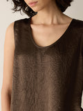Textured Satin Curved V-Neck Tank