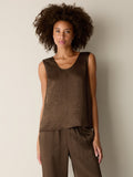 Textured Satin Curved V-Neck Tank
