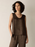 Textured Satin Curved V-Neck Tank