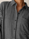 Wool Cotton Check Classic Collar Long Shirt