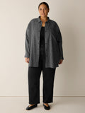 Wool Cotton Check Classic Collar Long Shirt